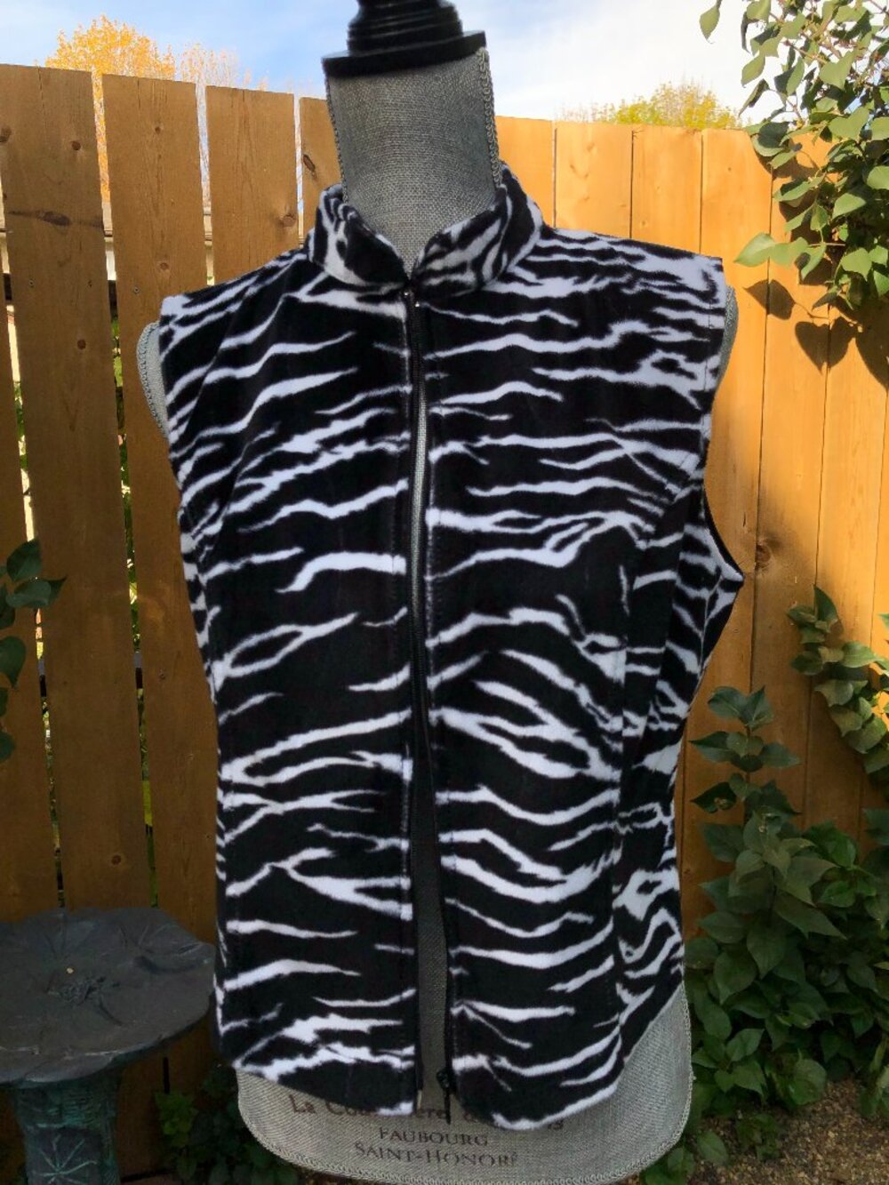 Y2K Boho Oliver Conrad Zebra Print Faux Leather Back Zip Up Vest Whimsical